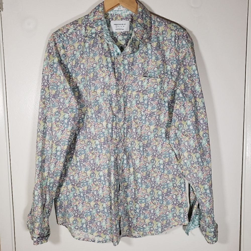Paperdenim&cloth Mens Slim Fit Floral Button Down Stretch Shirt Size S